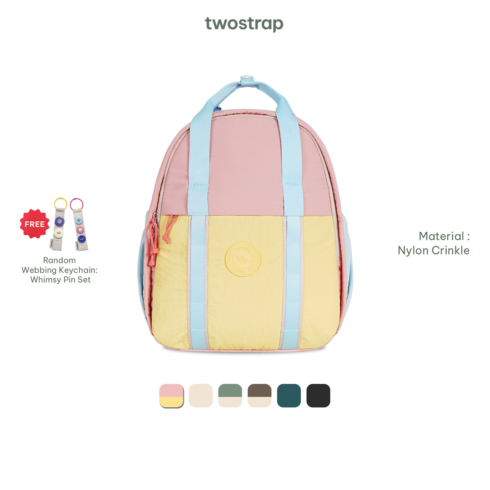 TWOSTRAP - Bloopa Top Handle Backpack - Tas Wanita Colorful fit Laptop 13inch dengan Full Zip Opening Bukaan Lebar Crinkle Water Repellent untuk Sekolah Kuliah